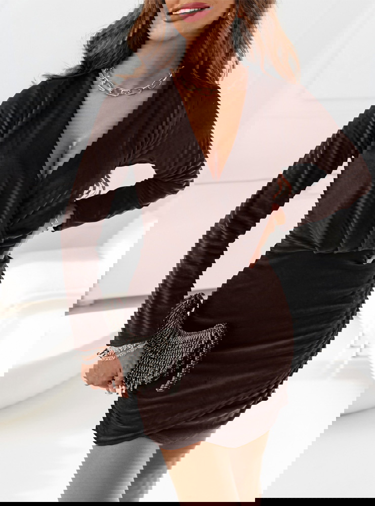 Czekoladowa welurowa sukienka z...