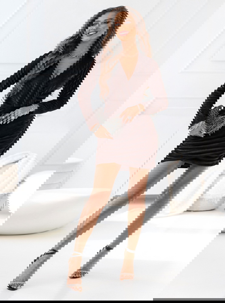 Czekoladowa welurowa sukienka z...