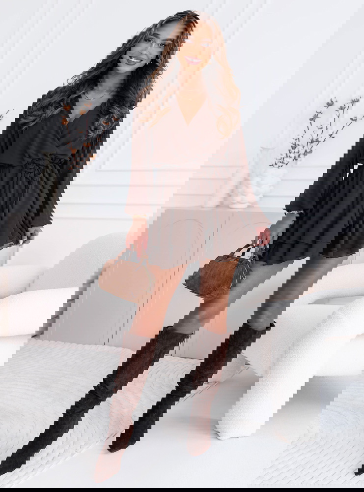 Czekoladowa szyfonowa sukienka mini z...