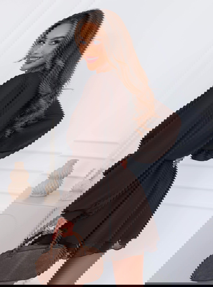 Czekoladowa szyfonowa sukienka mini z...