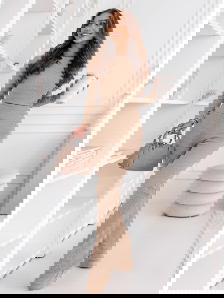 Beżowy prążkowany komplet... 2