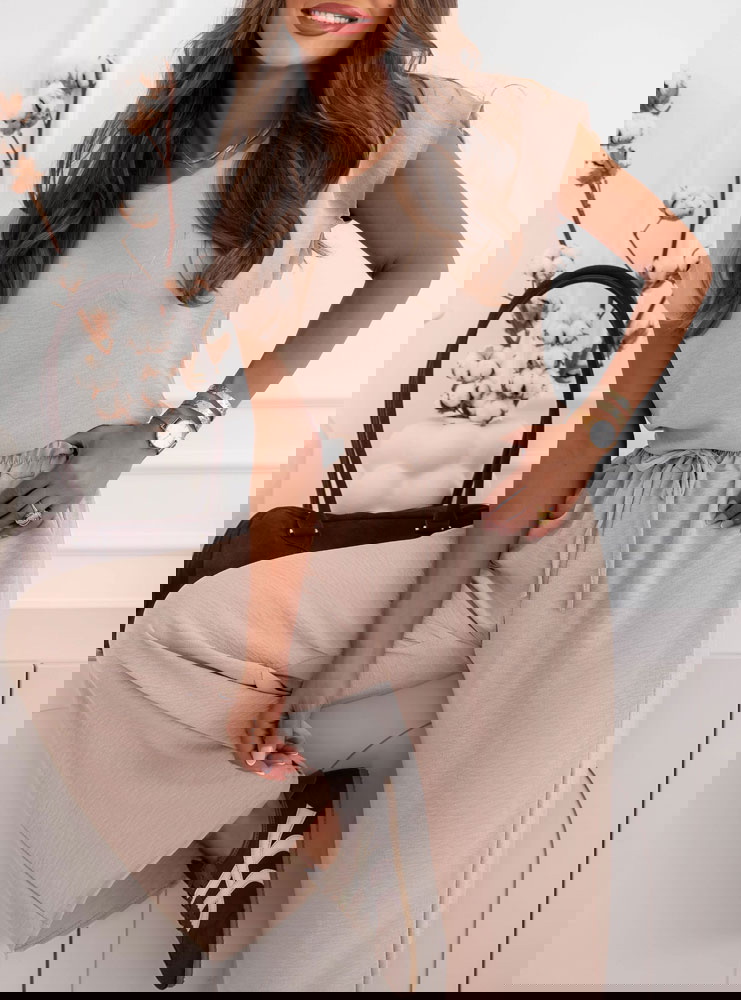 Beżowy komplet bluzka z krótkim...