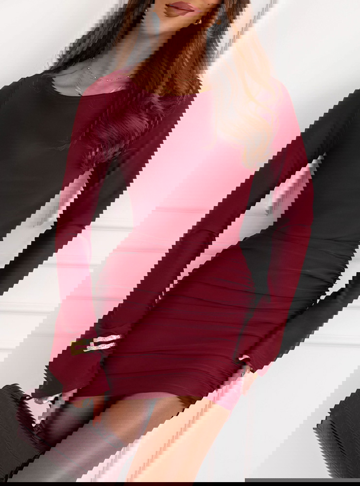 Bordowa dopasowana sukienka mini z...