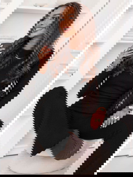 Czarny prążkowany komplet... 2