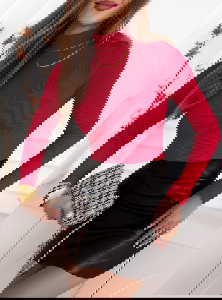 Malinowa prążkowana bluzka z...