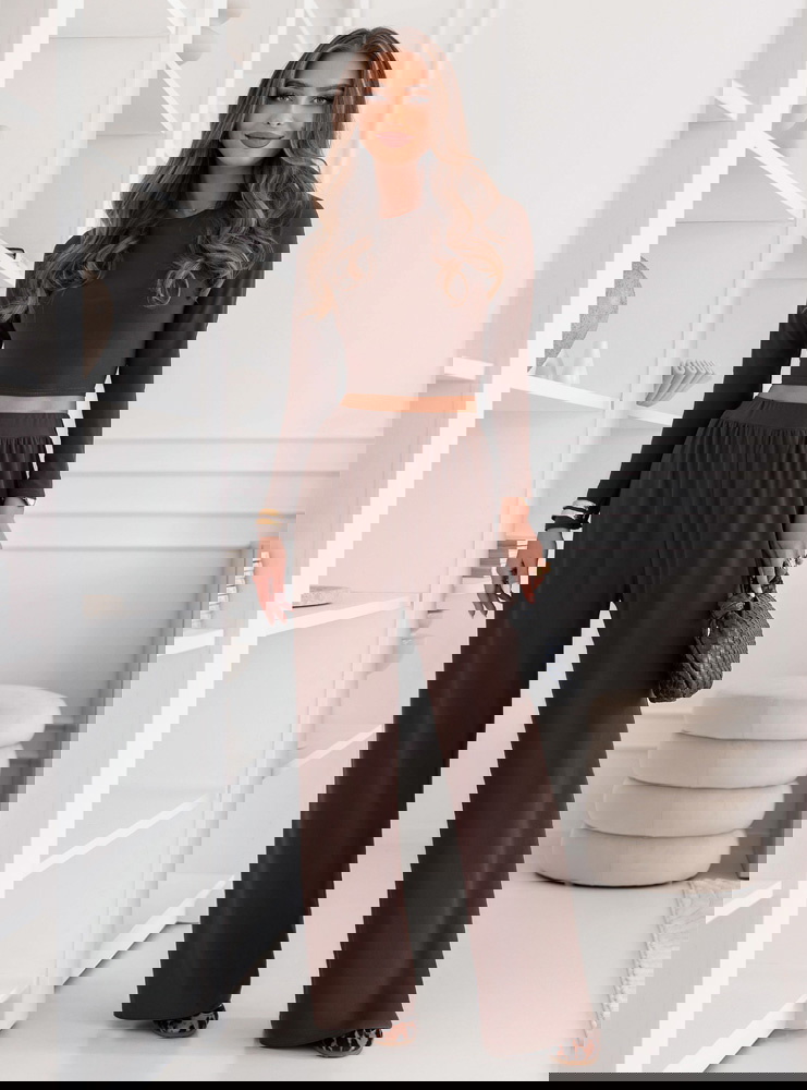 Czekoladowy komplet bluzka i szerokie...