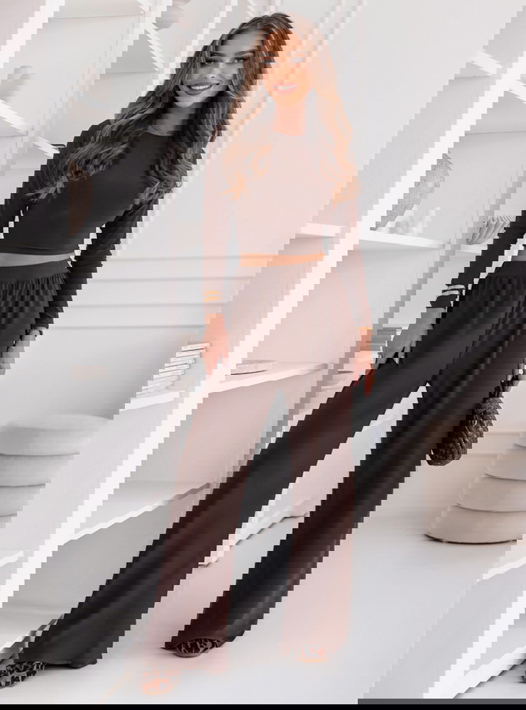 Czekoladowy komplet bluzka i szerokie...