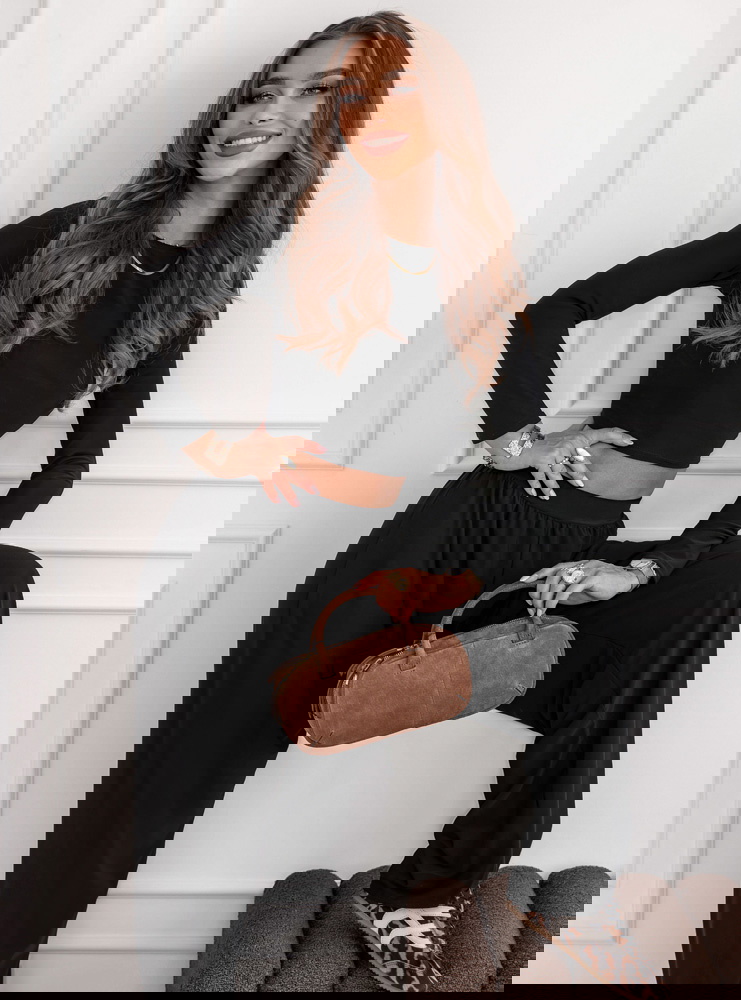 Czarny komplet bluzka i szerokie...