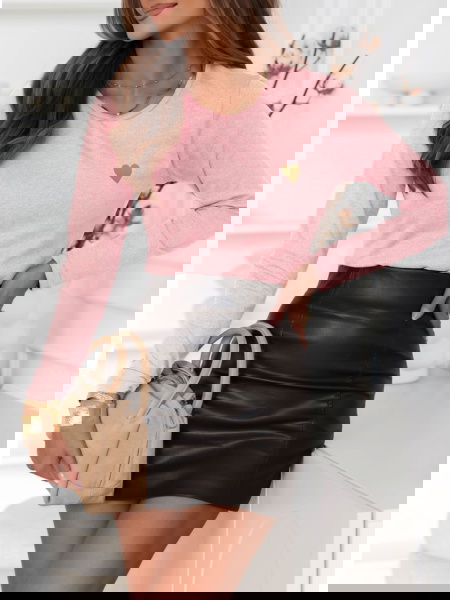 Pudrowa koszulka na długi...