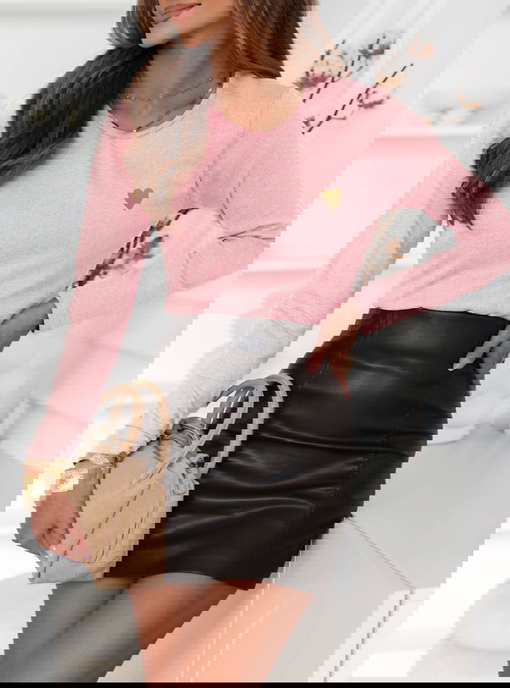 Pudrowa koszulka na długi rękaw z...