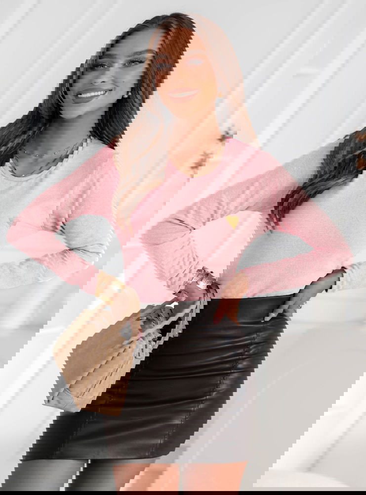 Pudrowa koszulka na długi rękaw z...