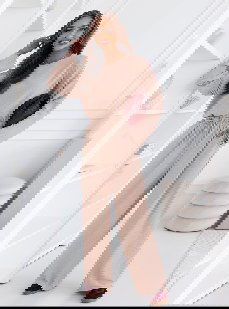 Beżowy komplet bluzka i spodnie Shalina