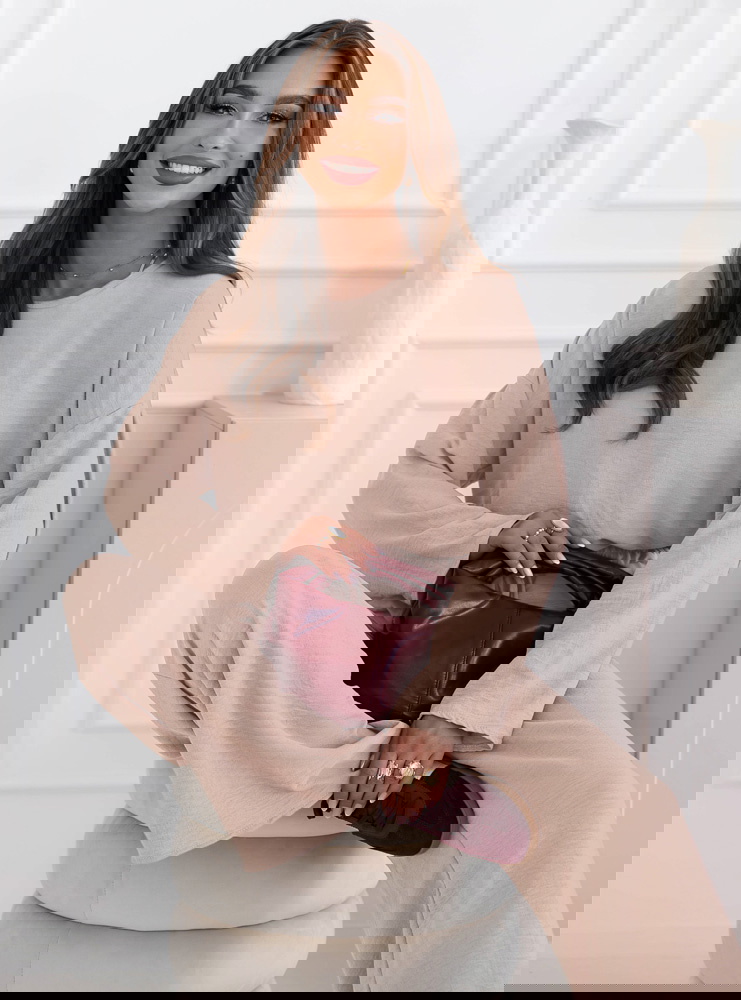 Beżowy komplet bluzka i spodnie Shalina