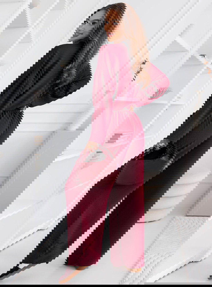 Bordowy komplet bluzka i spodnie Shalina