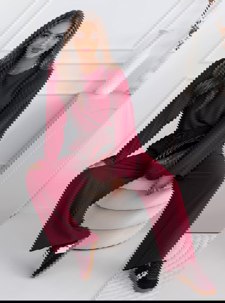 Bordowy komplet bluzka i spodnie Shalina