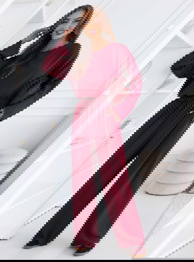 Bordowy komplet bluzka i spodnie Shalina