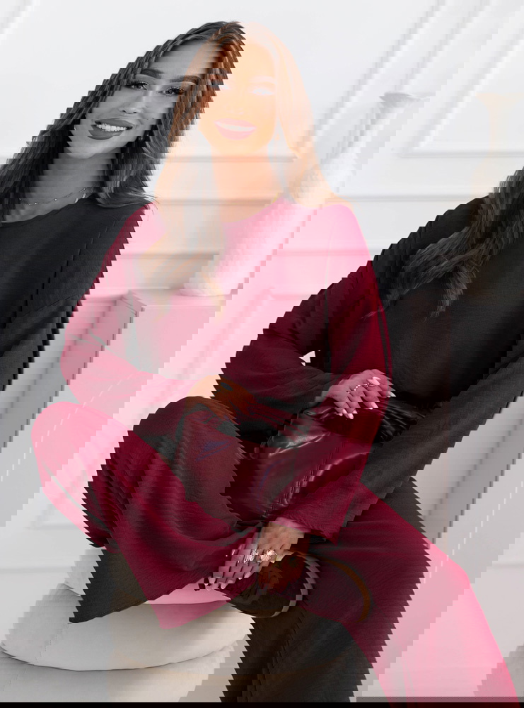 Bordowy komplet bluzka i spodnie Shalina