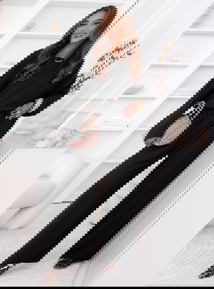 Czarny komplet bluzka i spodnie Shalina