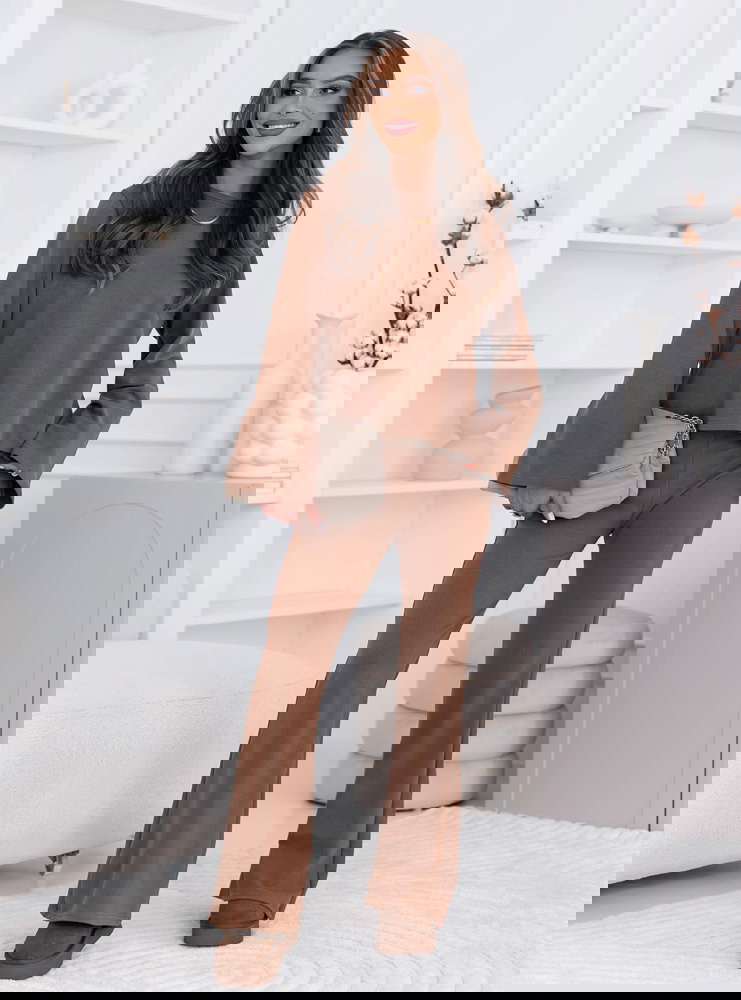 Czekoladowy komplet bluzka i szerokie...