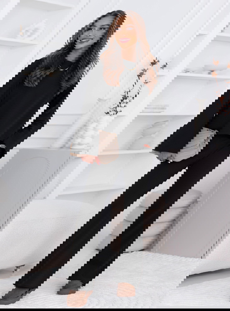 Czarny komplet bluzka i szerokie...