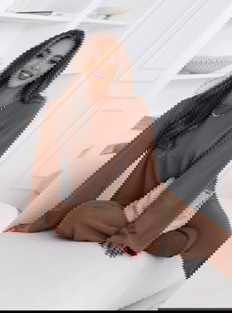 Czekoladowy komplet bluzka i szerokie...