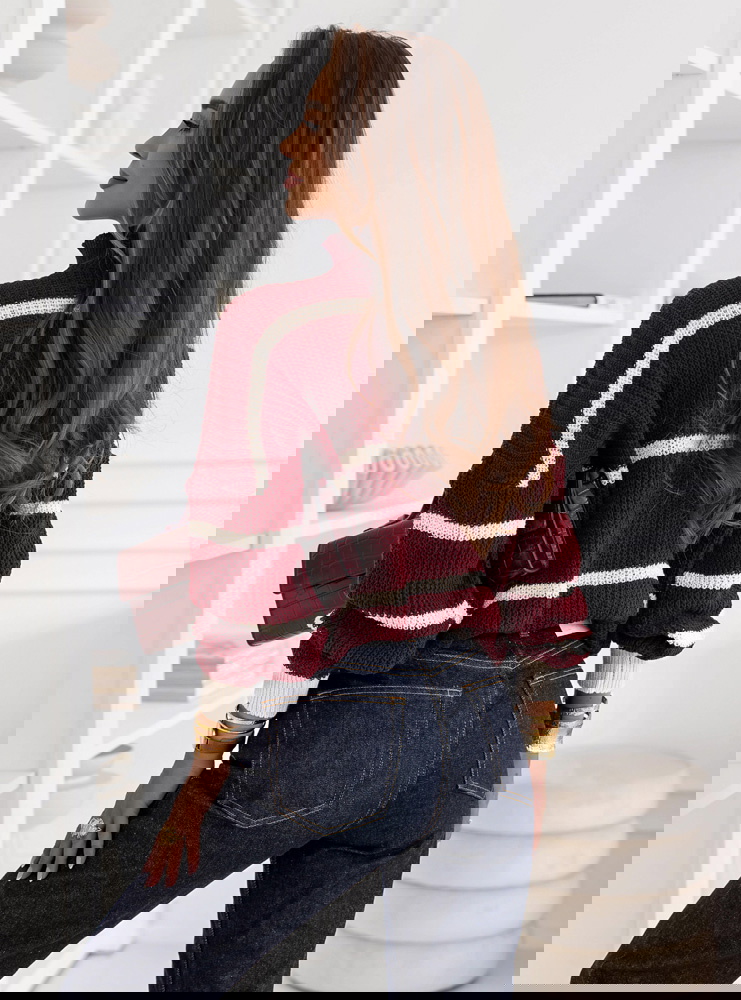 Bordowy sweter w paski Milisent