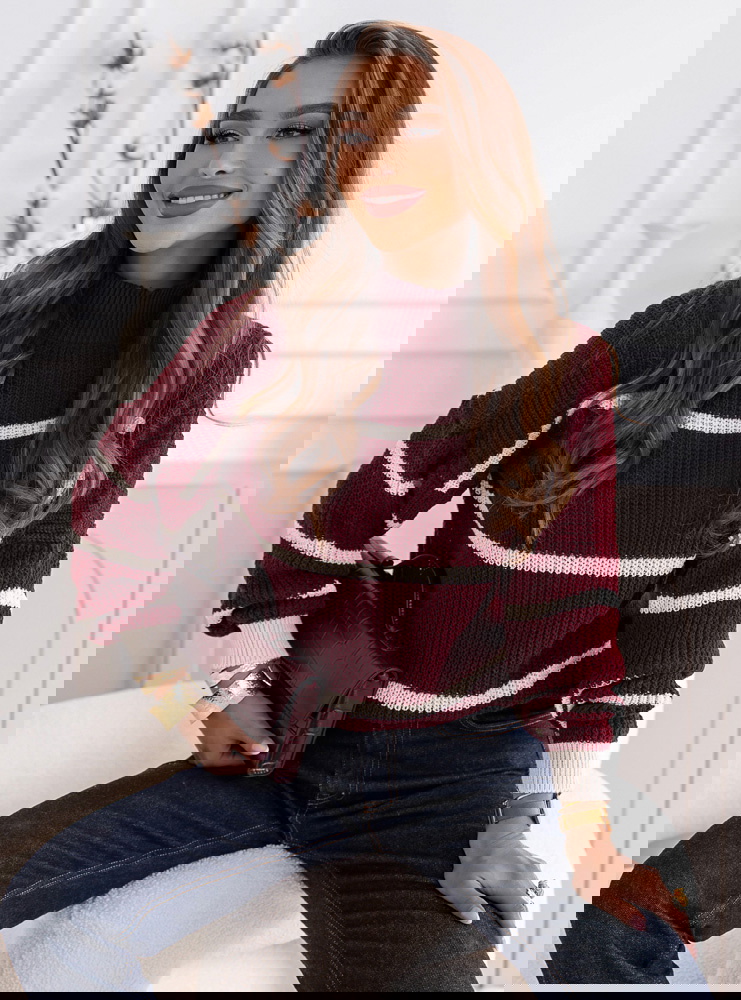 Bordowy sweter w paski Milisent