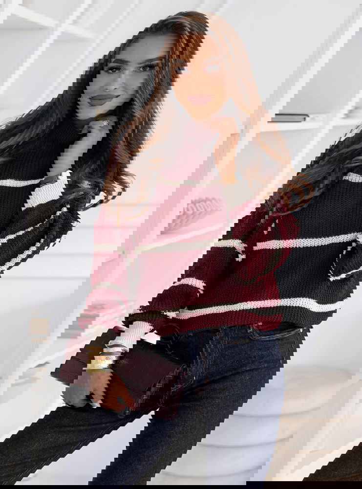 Bordowy sweter w paski Milisent