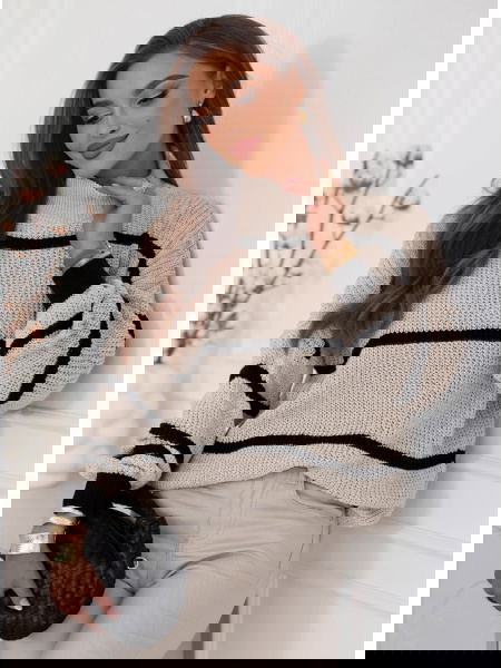 Beżowy sweter w paski Milisent