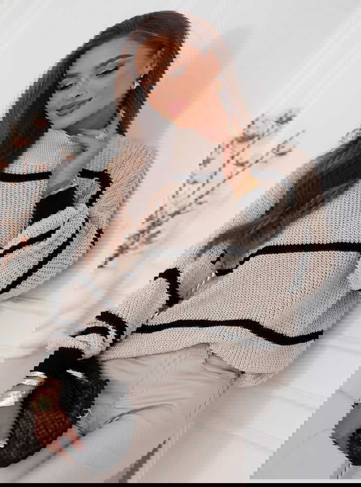 Beżowy sweter w paski Milisent