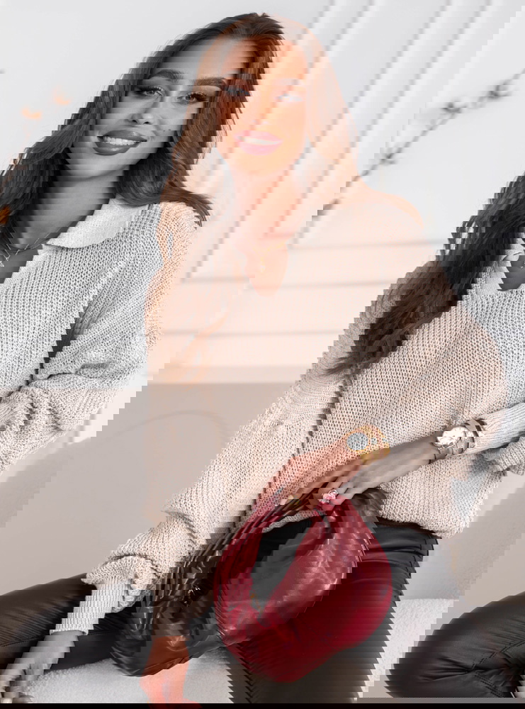 Beżowy sweter z kołnierzykiem Elvinia