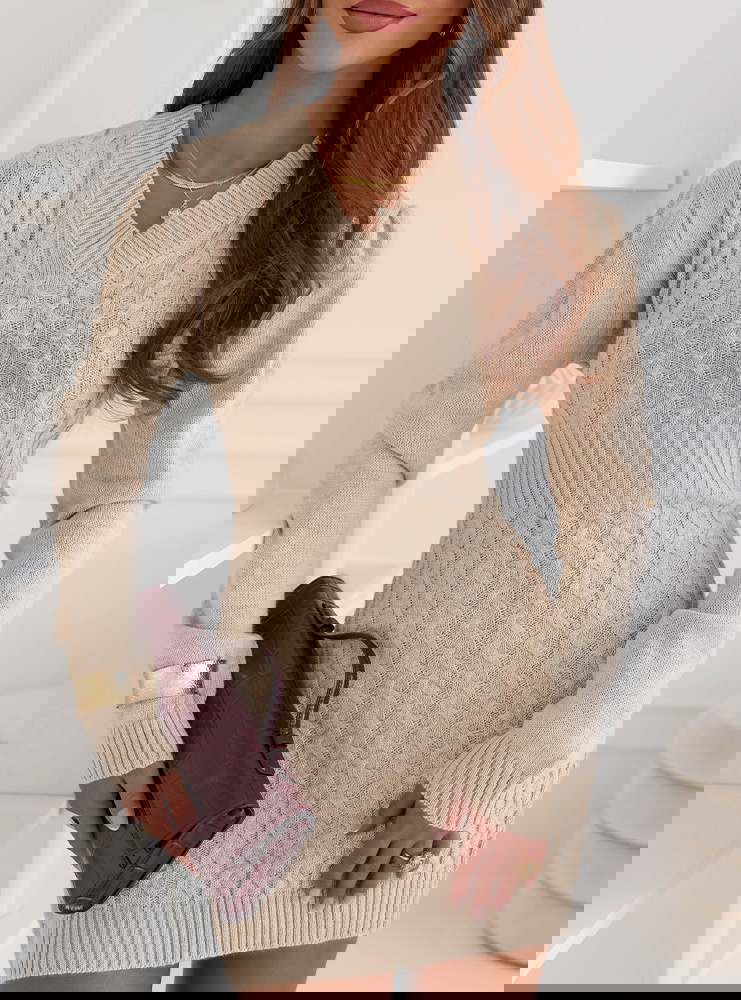 Beżowa sukienka swetrowa z...