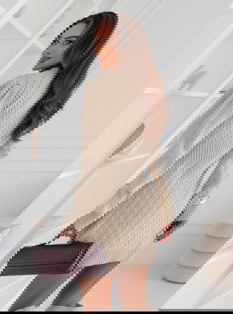 Beżowa sukienka swetrowa z...