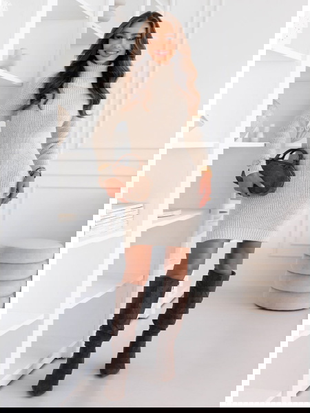 Beżowa sukienka swetrowa z... 2