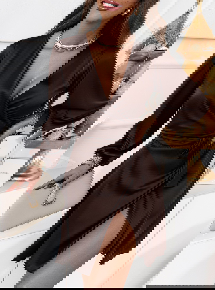 Czekoladowa satynowa sukienka...