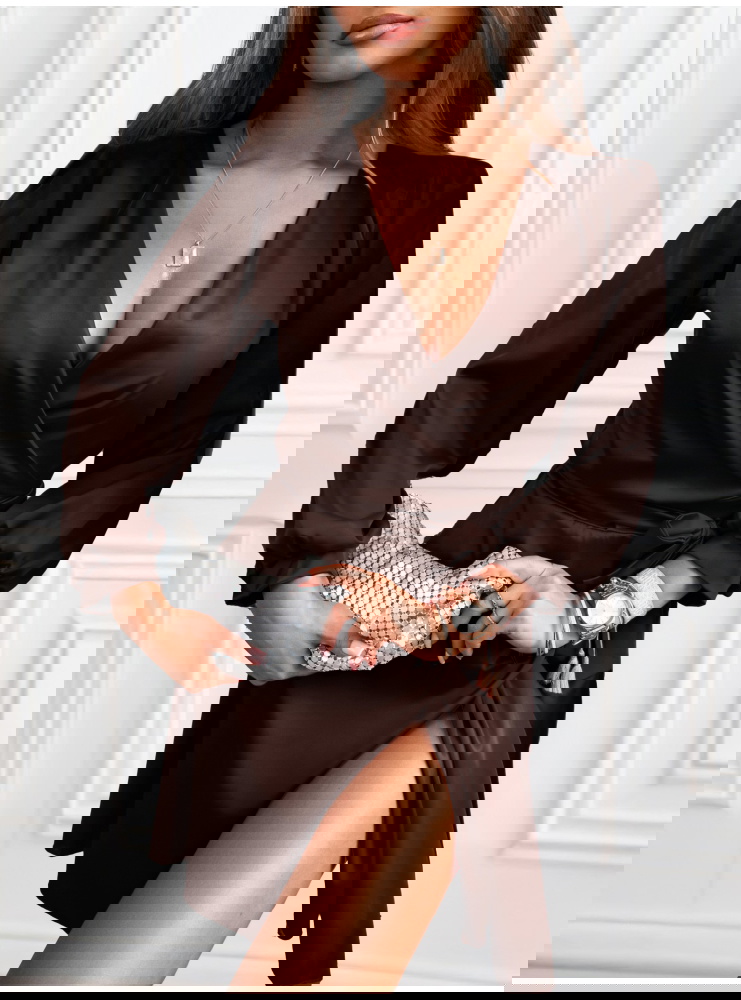 Czekoladowa satynowa sukienka...