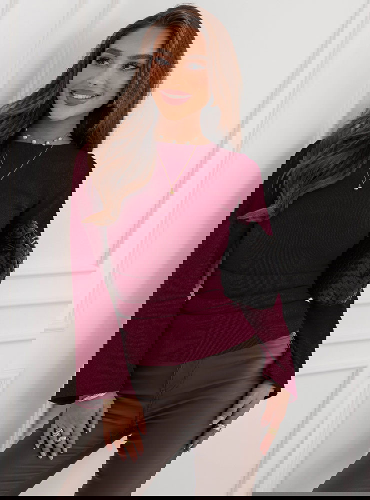 Bordowa bluzka w prążek z...