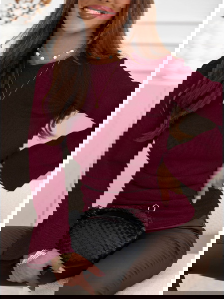 Bordowa bluzka w prążek z...