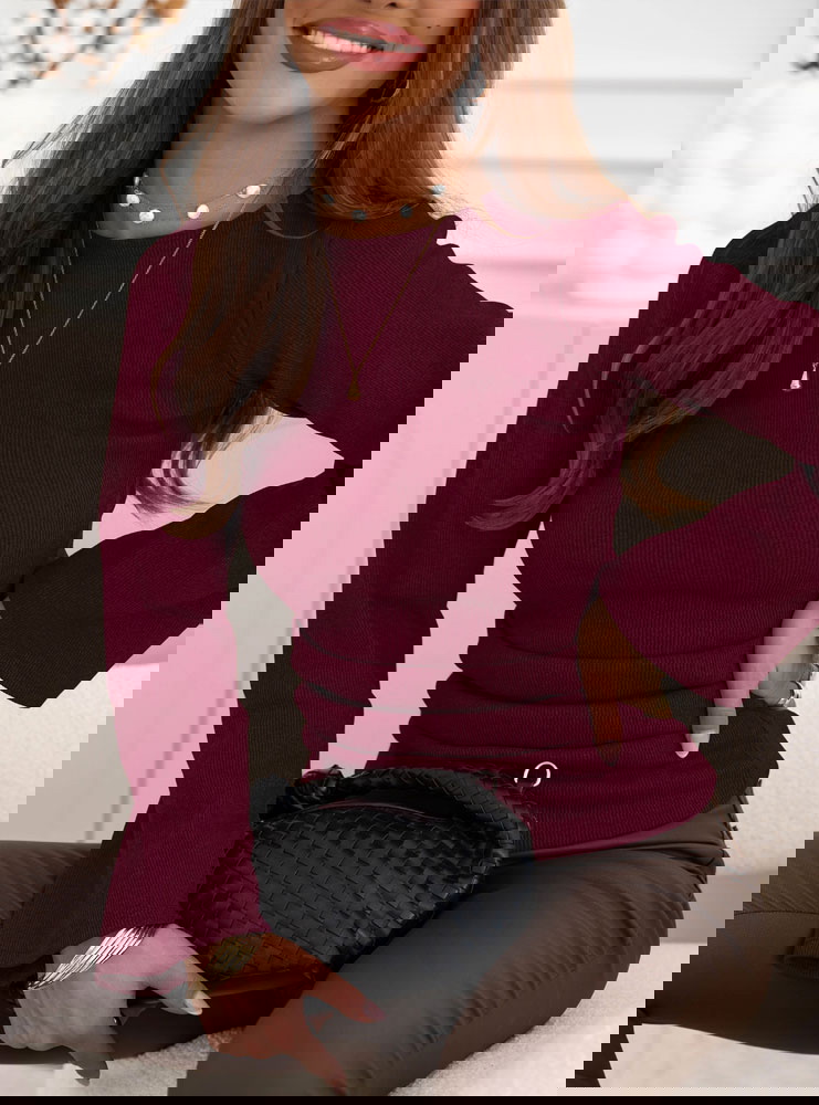 Bordowa bluzka w prążek z...