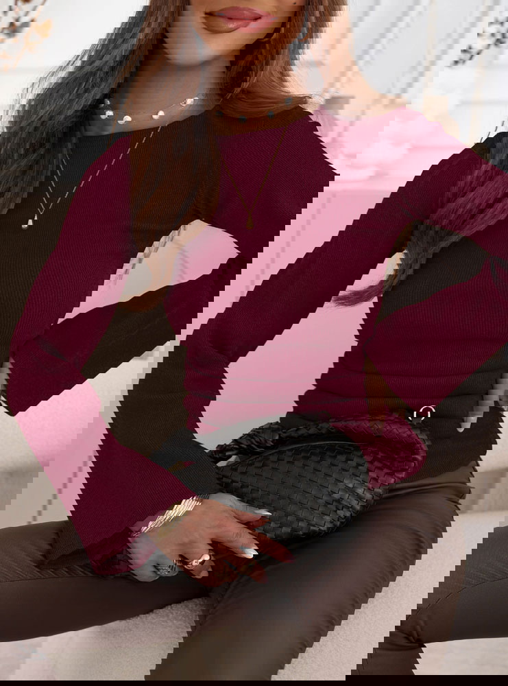 Bordowa bluzka w prążek z...