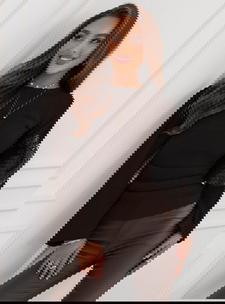 Czekoladowa bluzka w prążek z...