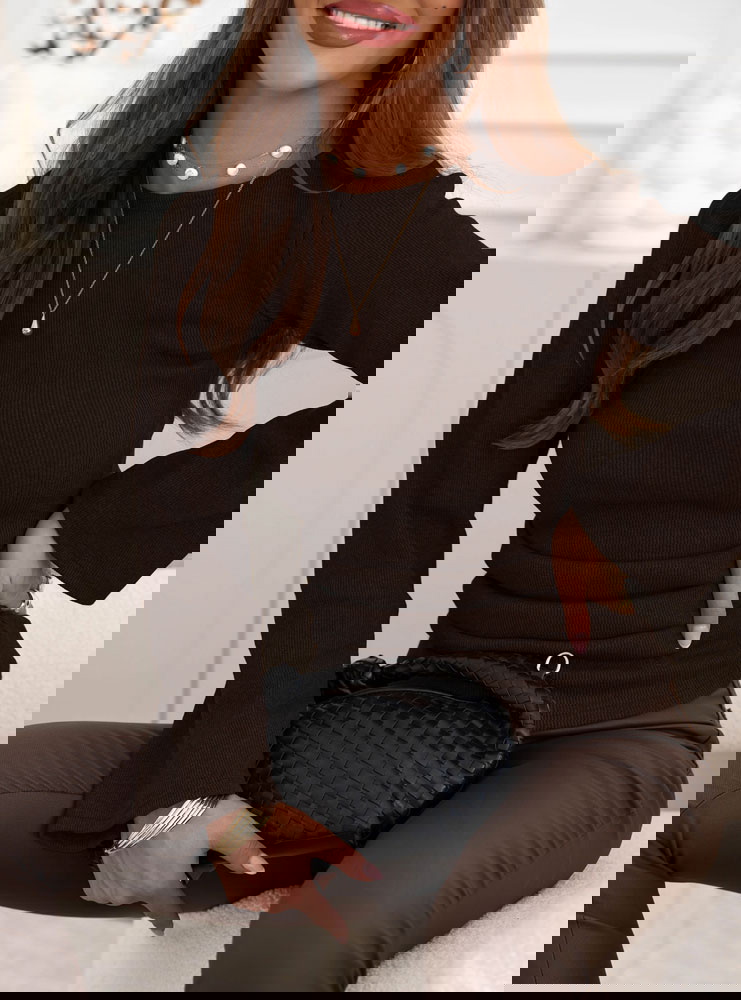 Czekoladowa bluzka w prążek z...