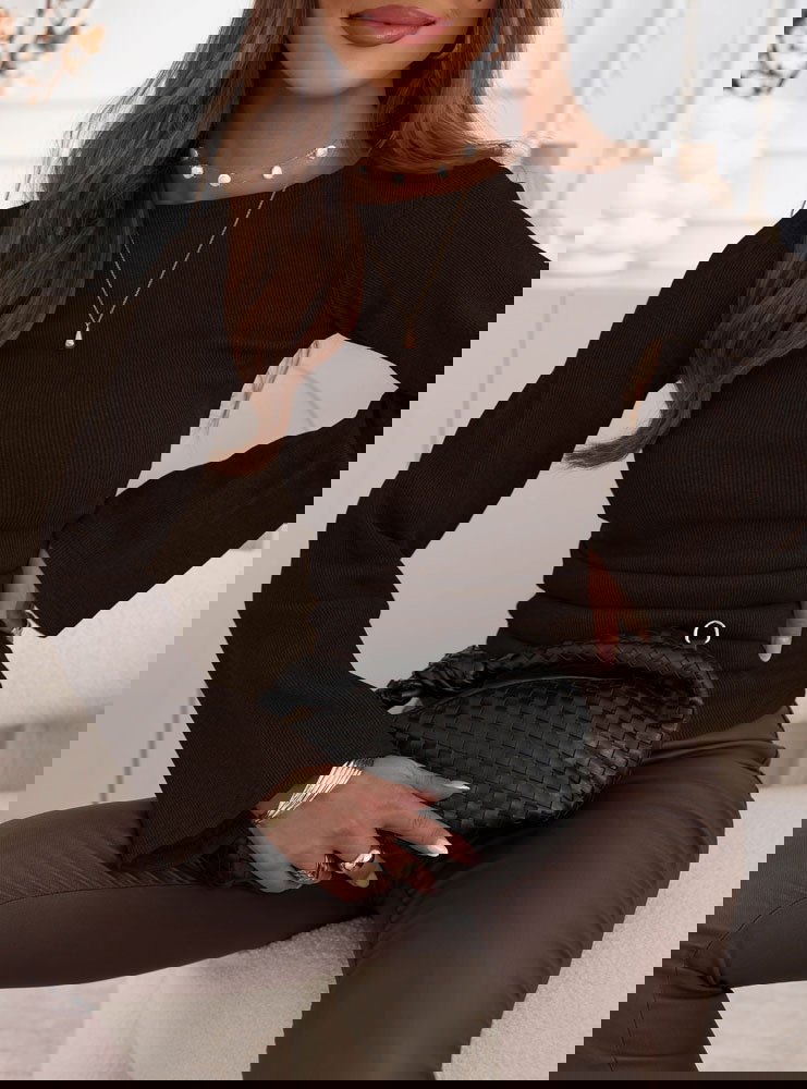 Czekoladowa bluzka w prążek z...