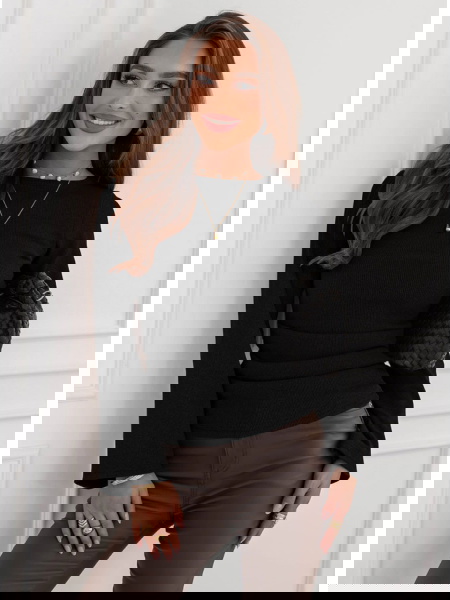 Czarna bluzka w prążek z... 2