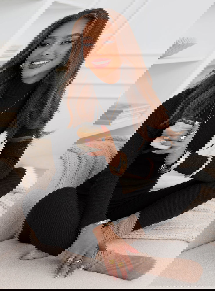 Czarny prążkowany komplet bluzka z...