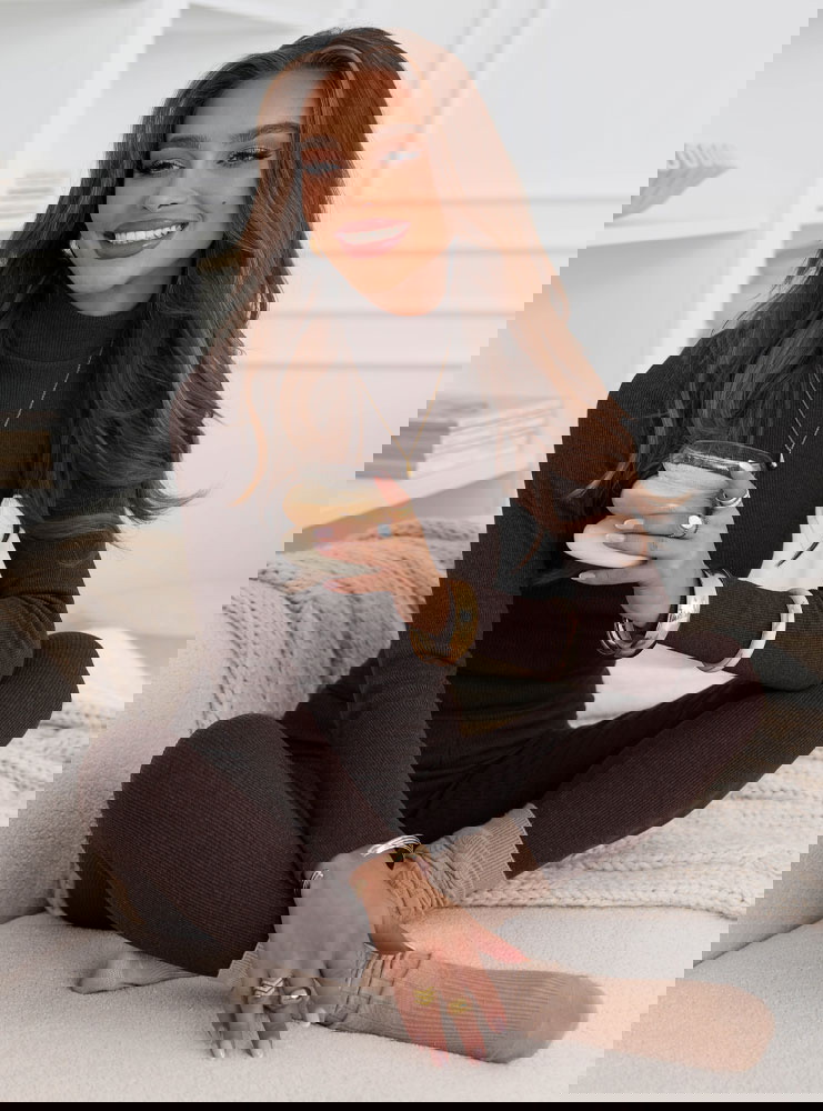 Czekoladowy prążkowany komplet bluzka...