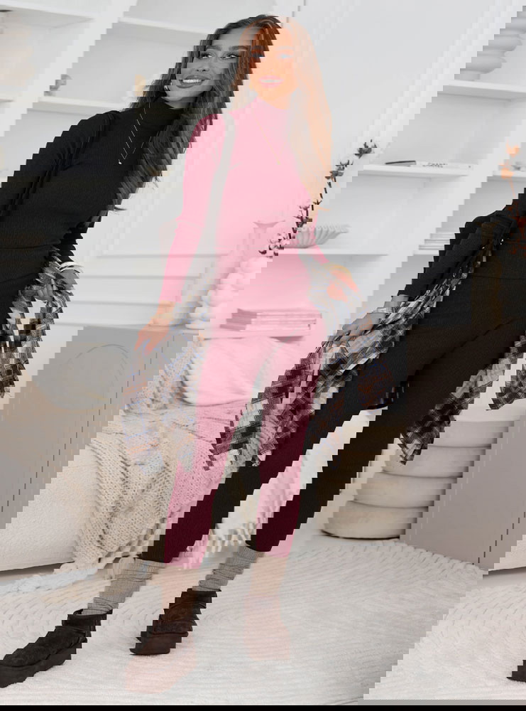 Bordowy prążkowany komplet bluzka z...