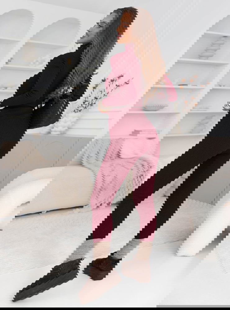 Bordowy prążkowany komplet bluzka z...