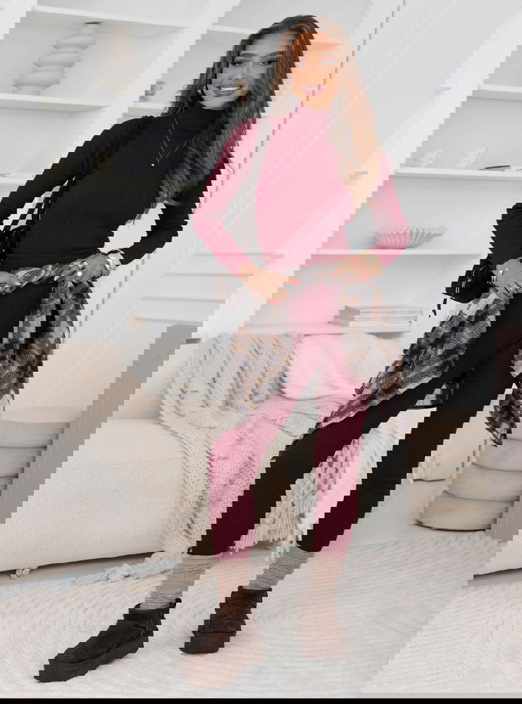 Bordowy prążkowany komplet bluzka z...