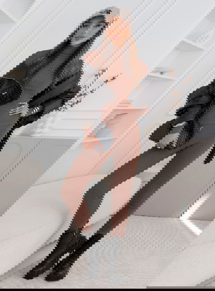 Prążkowany komplet bluzka z golfem i...